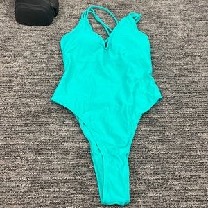 Highcut thigh with strappy back green one piece